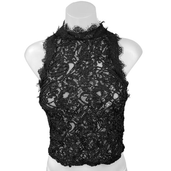 Zara Trafaluc Black Floral Lace Halter Embroidered Sleeveless Crop Tank Top Sz S - Picture 5 of 9